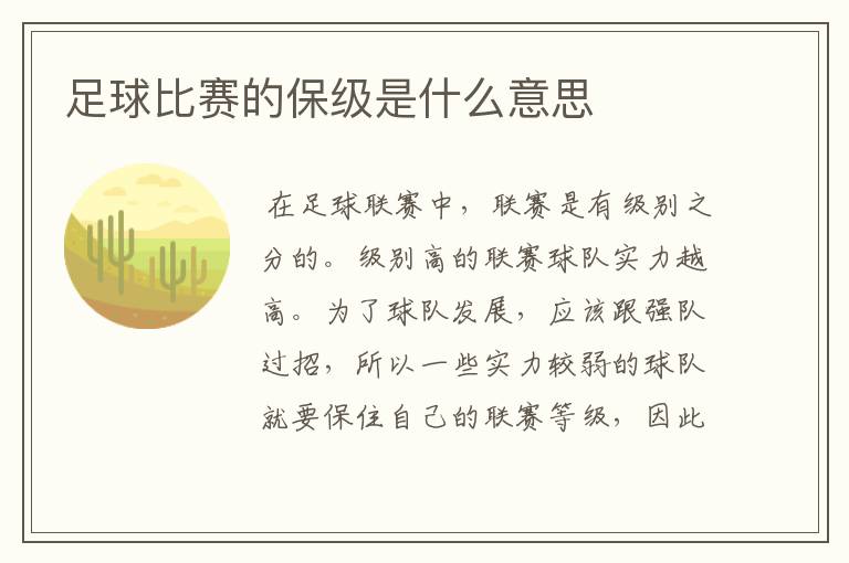 足球比赛的保级是什么意思