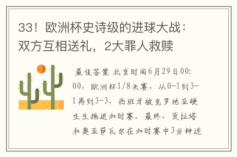 33！欧洲杯史诗级的进球大战：双方互相送礼，2大罪人救赎