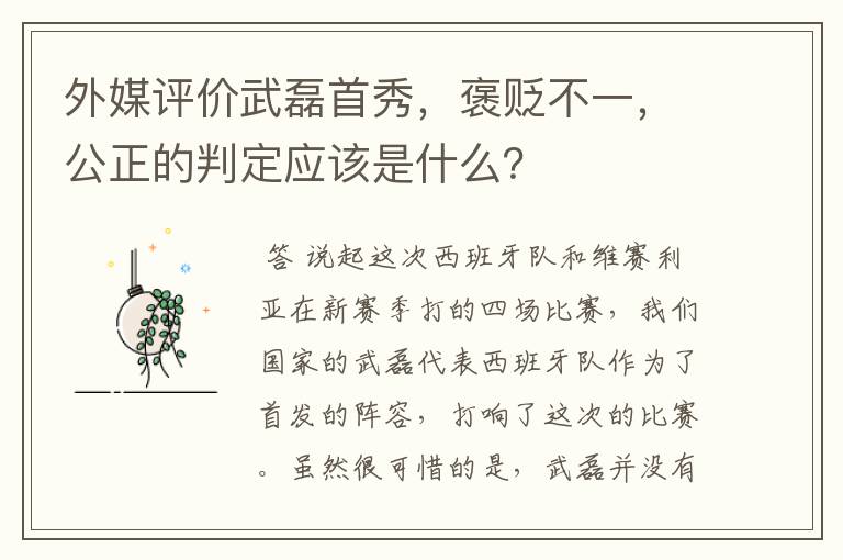 外媒评价武磊首秀，褒贬不一，公正的判定应该是什么？