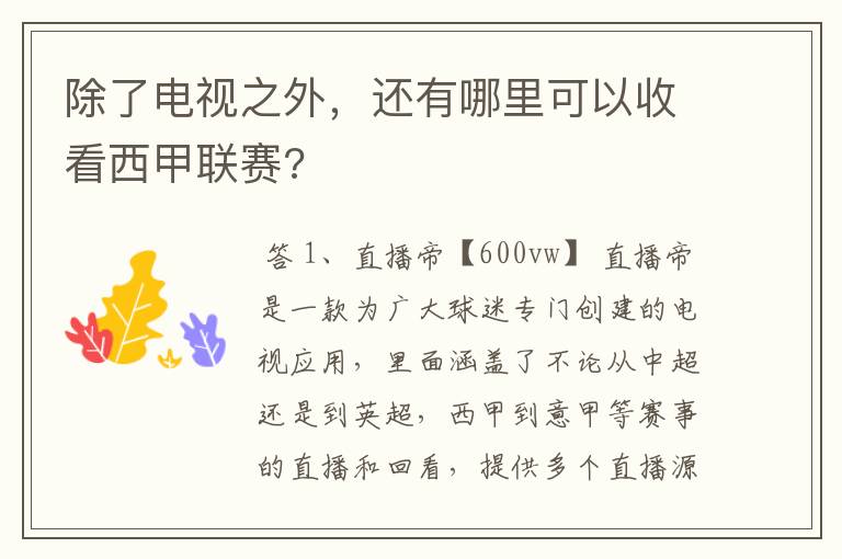 除了电视之外，还有哪里可以收看西甲联赛?