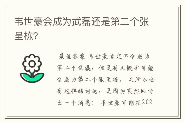 韦世豪会成为武磊还是第二个张呈栋？