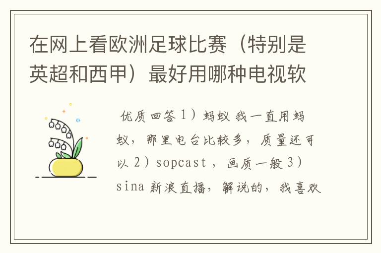 在网上看欧洲足球比赛（特别是英超和西甲）最好用哪种电视软件呢？