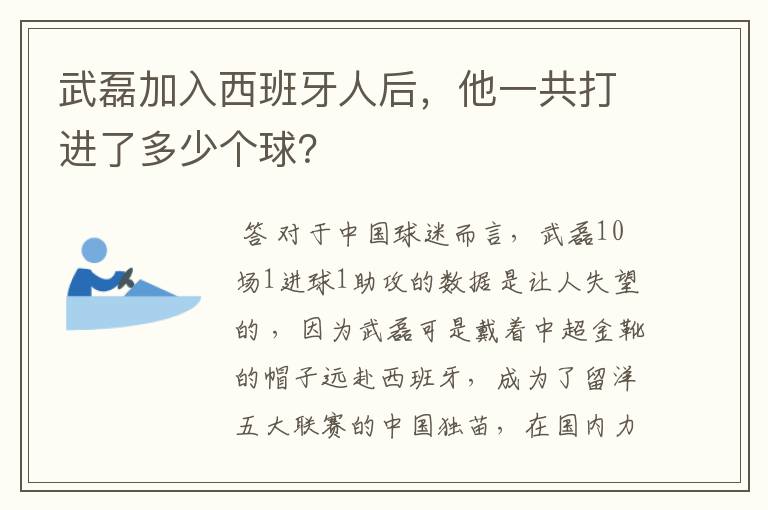 武磊加入西班牙人后，他一共打进了多少个球？