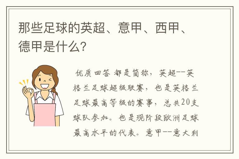 那些足球的英超、意甲、西甲、德甲是什么？