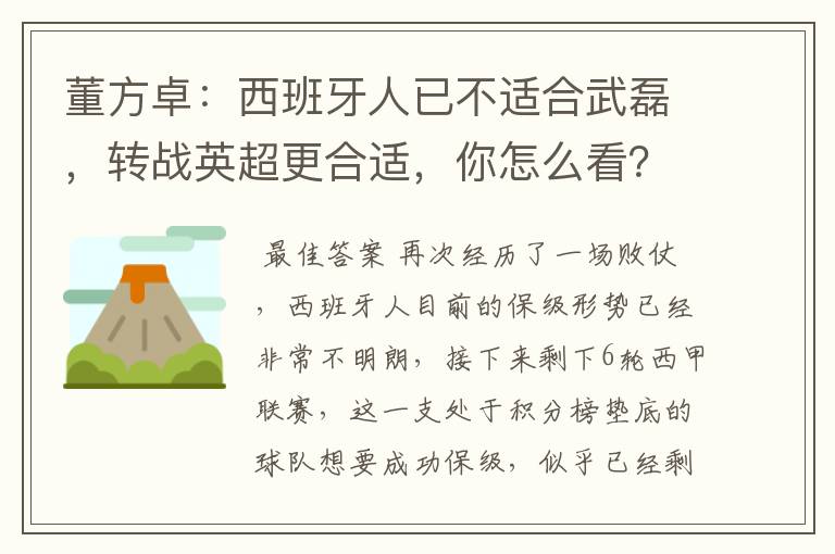 董方卓：西班牙人已不适合武磊，转战英超更合适，你怎么看？