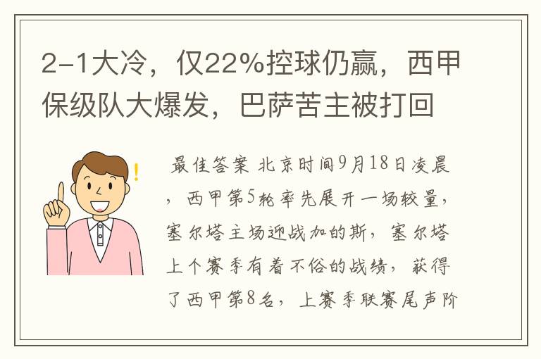 2-1大冷，仅22%控球仍赢，西甲保级队大爆发，巴萨苦主被打回原形