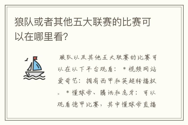 狼队或者其他五大联赛的比赛可以在哪里看？