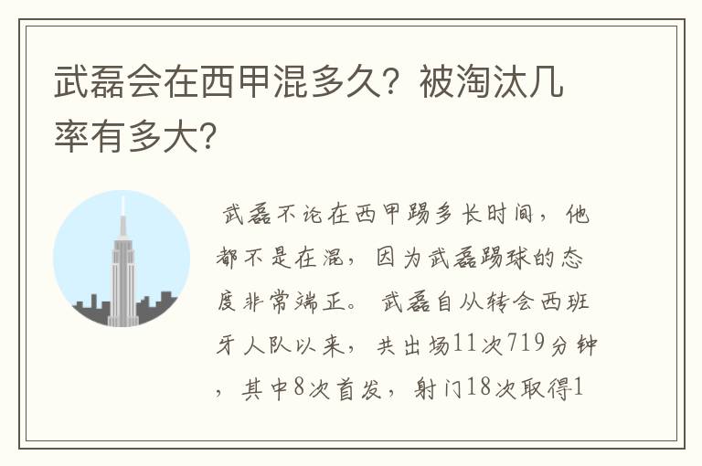 武磊会在西甲混多久？被淘汰几率有多大？