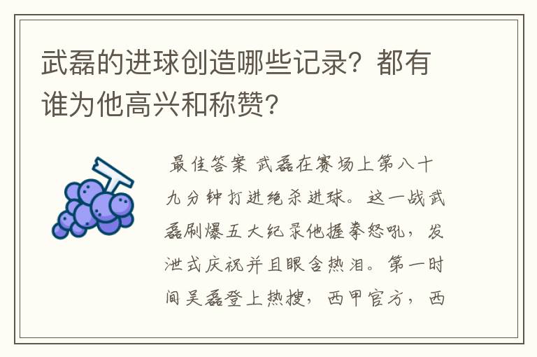 武磊的进球创造哪些记录？都有谁为他高兴和称赞?