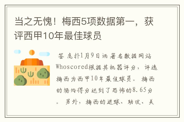 当之无愧！梅西5项数据第一，获评西甲10年最佳球员