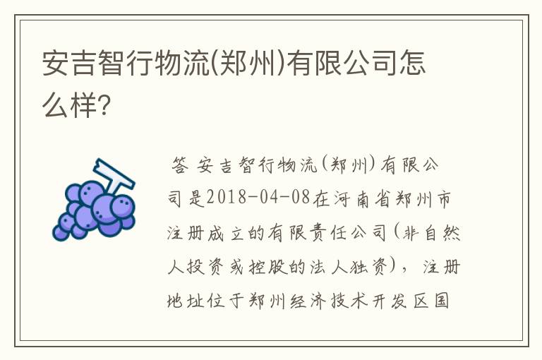 安吉智行物流(郑州)有限公司怎么样？