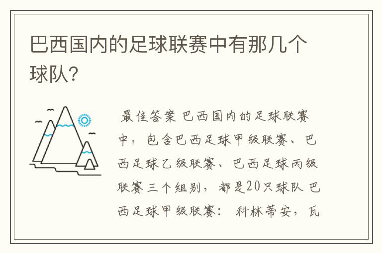 巴西国内的足球联赛中有那几个球队？