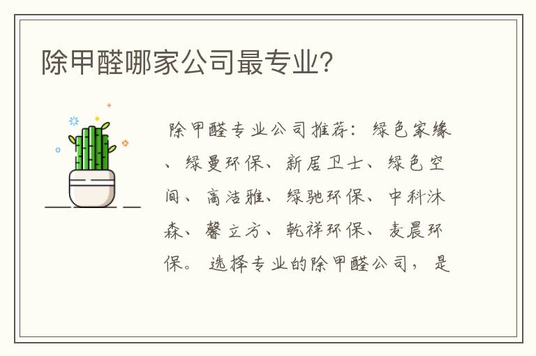 除甲醛哪家公司最专业？