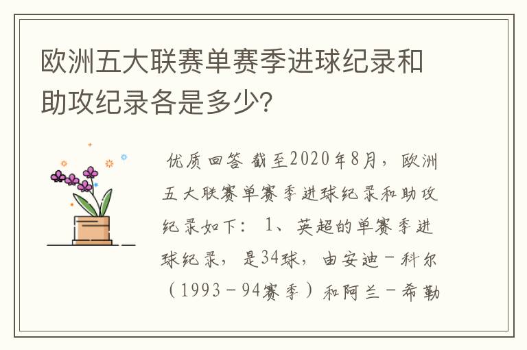 欧洲五大联赛单赛季进球纪录和助攻纪录各是多少？