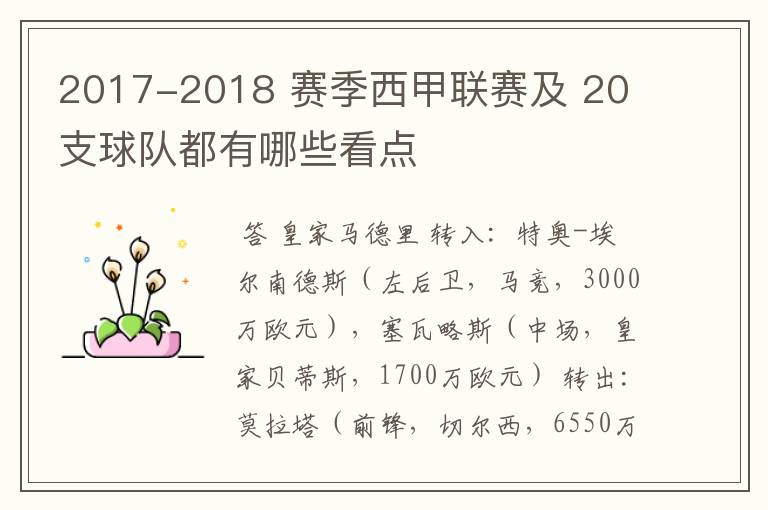 2017-2018 赛季西甲联赛及 20 支球队都有哪些看点