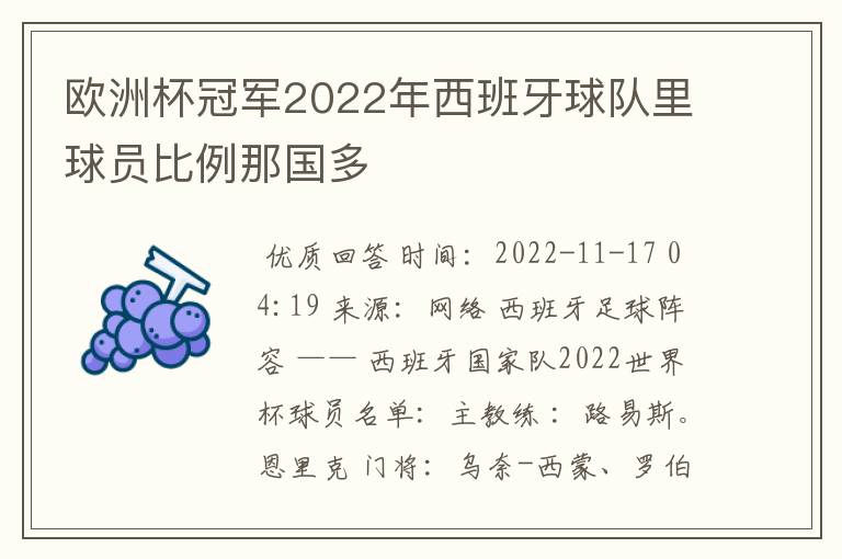 欧洲杯冠军2022年西班牙球队里球员比例那国多