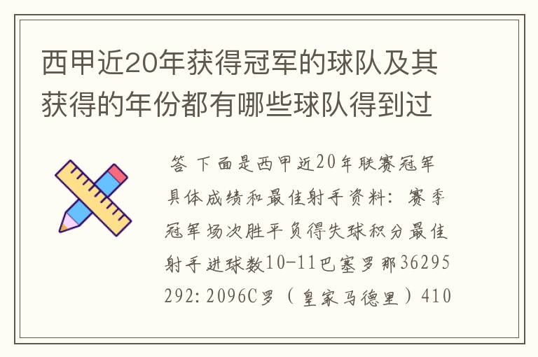 西甲近20年获得冠军的球队及其获得的年份都有哪些球队得到过意大利