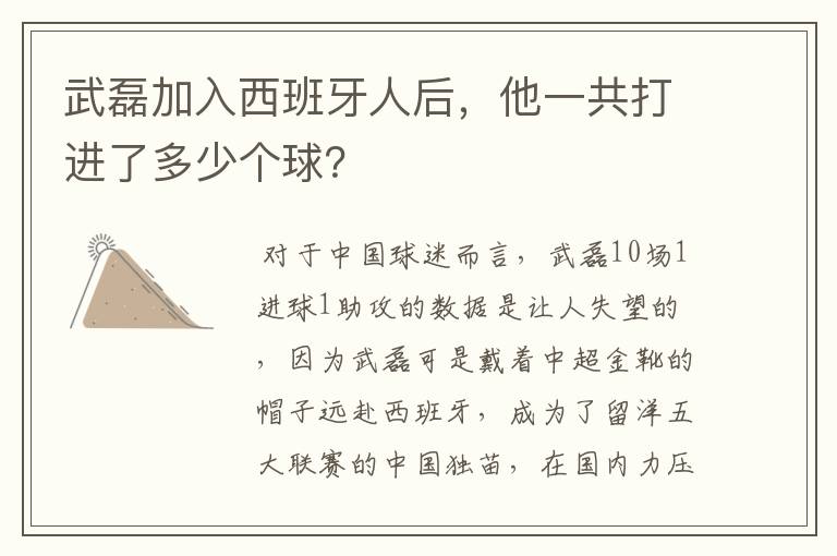 武磊加入西班牙人后，他一共打进了多少个球？