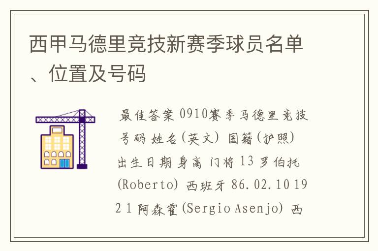 西甲马德里竞技新赛季球员名单、位置及号码