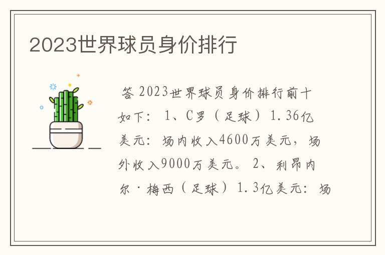 2023世界球员身价排行