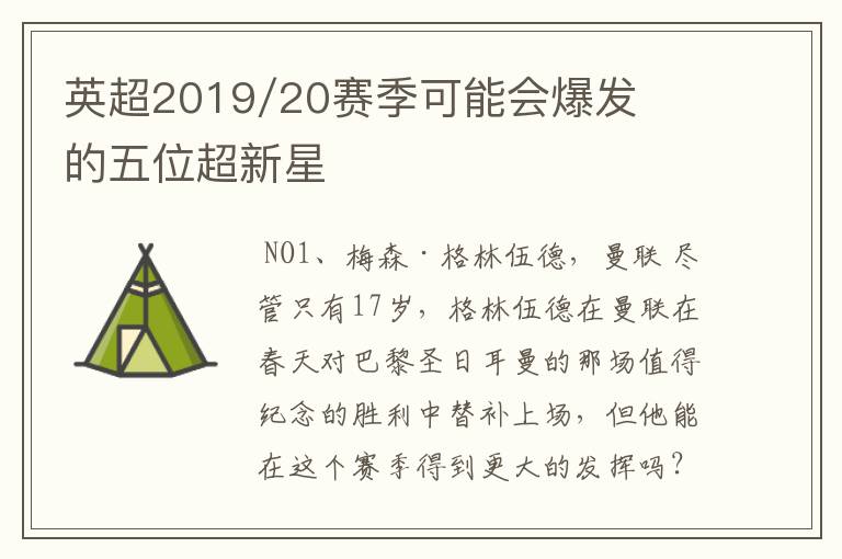 英超2019/20赛季可能会爆发的五位超新星