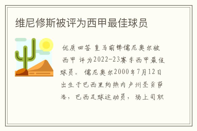 维尼修斯被评为西甲最佳球员