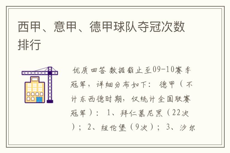 西甲、意甲、德甲球队夺冠次数排行