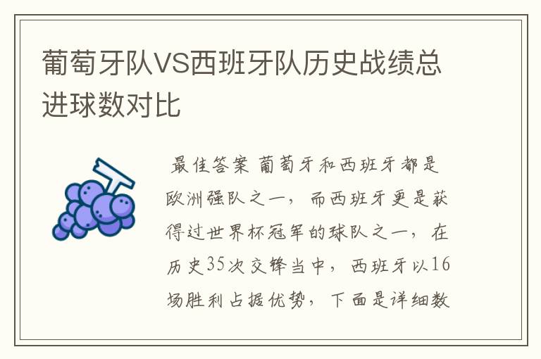 葡萄牙队VS西班牙队历史战绩总进球数对比