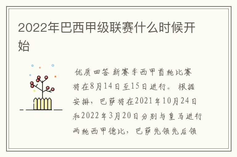 2022年巴西甲级联赛什么时候开始