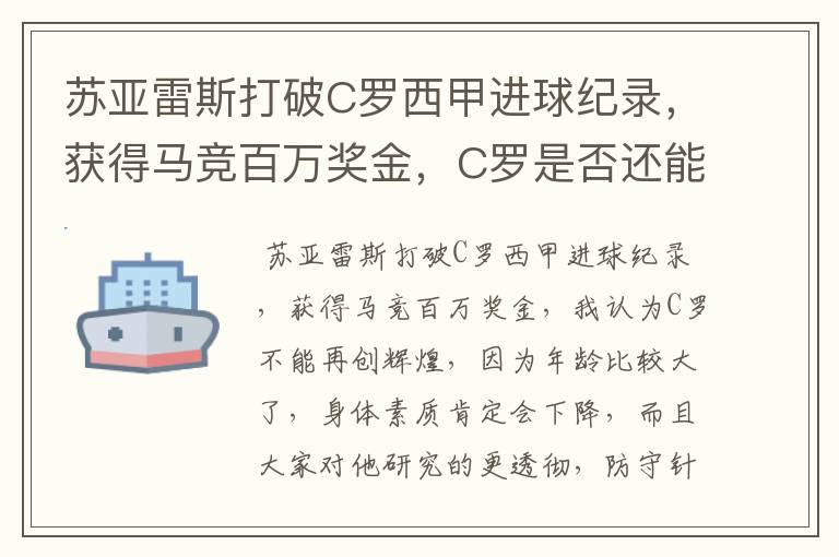 苏亚雷斯打破C罗西甲进球纪录，获得马竞百万奖金，C罗是否还能再创辉煌？