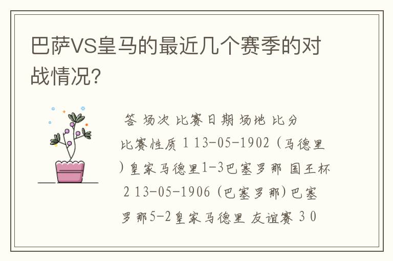 巴萨VS皇马的最近几个赛季的对战情况？