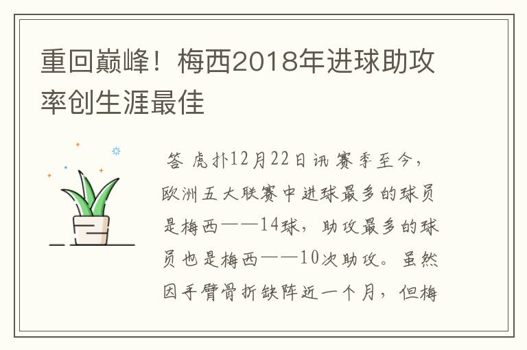 重回巅峰！梅西2018年进球助攻率创生涯最佳