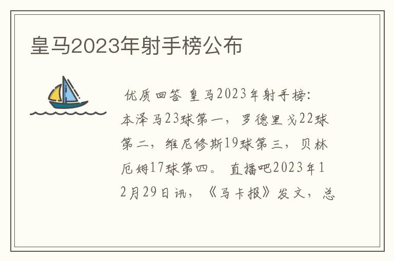 皇马2023年射手榜公布