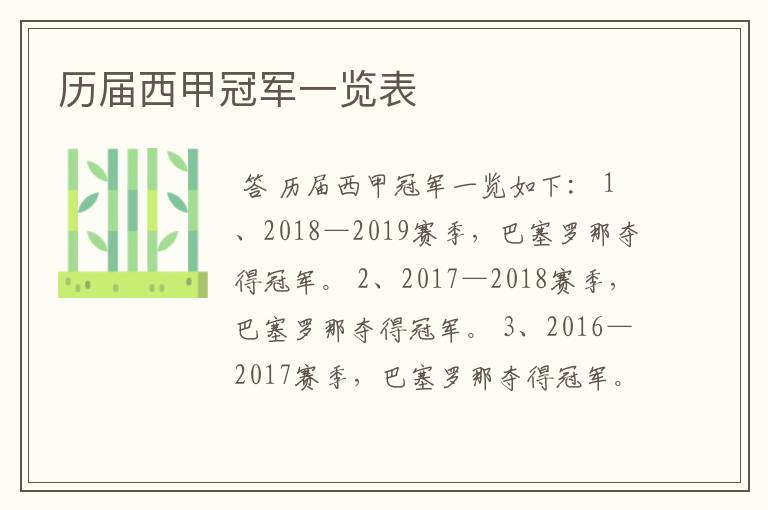 历届西甲冠军一览表