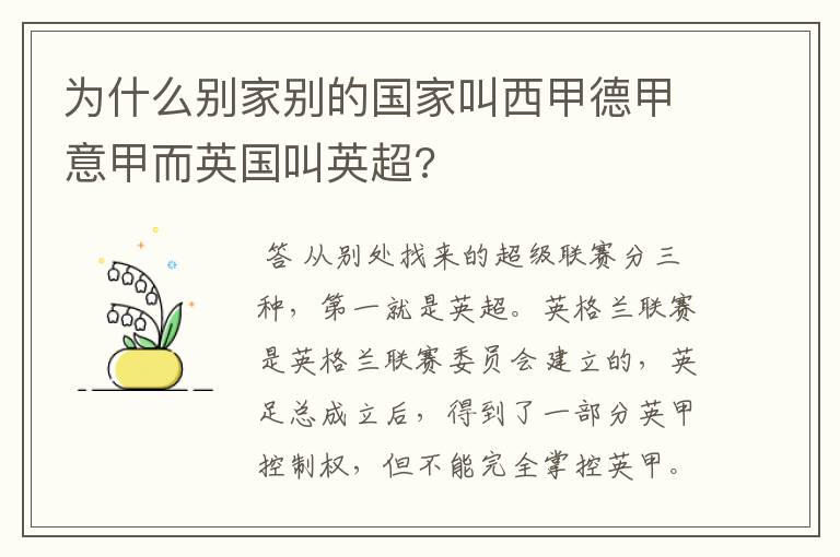 为什么别家别的国家叫西甲德甲意甲而英国叫英超?