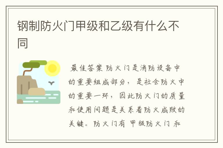 钢制防火门甲级和乙级有什么不同