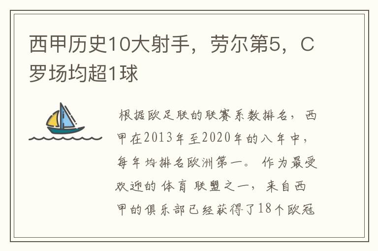 西甲历史10大射手，劳尔第5，C罗场均超1球