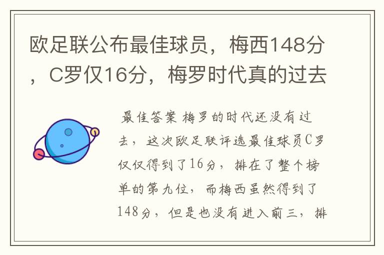 欧足联公布最佳球员，梅西148分，C罗仅16分，梅罗时代真的过去了吗？