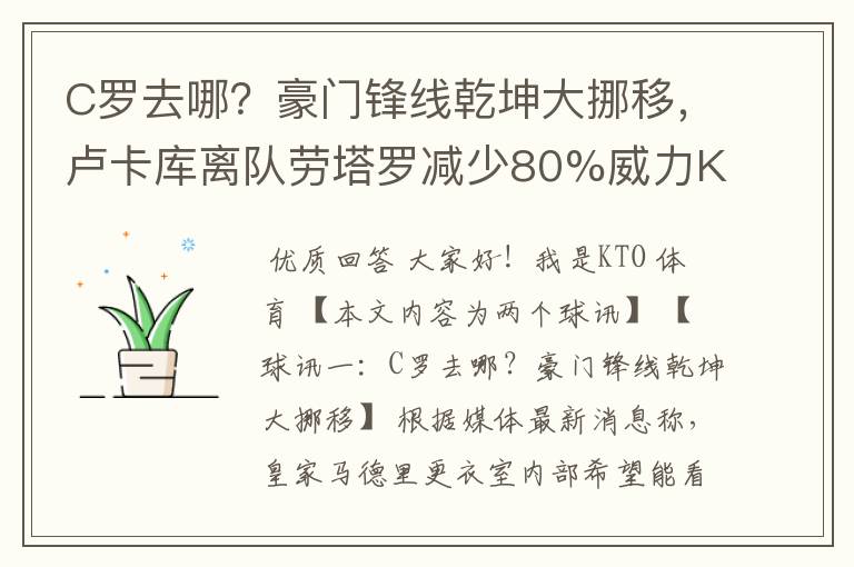 C罗去哪？豪门锋线乾坤大挪移，卢卡库离队劳塔罗减少80%威力KTO