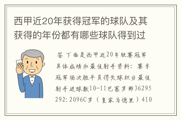 西甲近20年获得冠军的球队及其获得的年份都有哪些球队得到过意大利