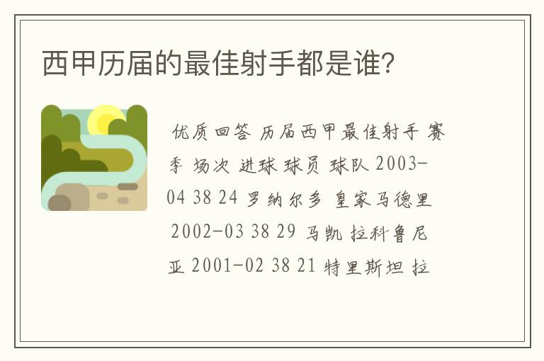 西甲历届的最佳射手都是谁？