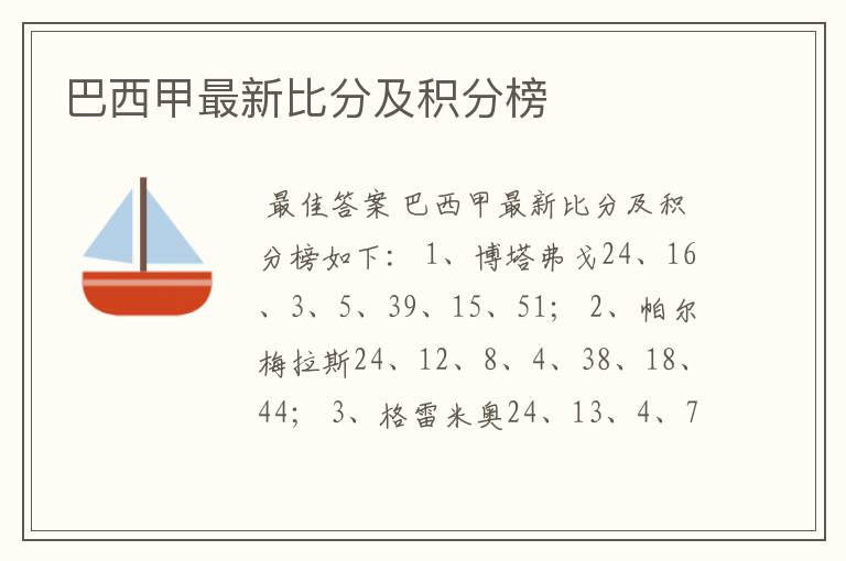 巴西甲最新比分及积分榜