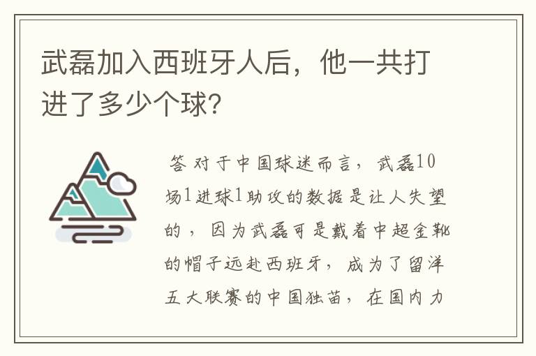 武磊加入西班牙人后，他一共打进了多少个球？