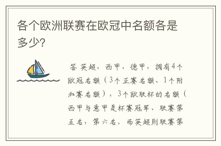 各个欧洲联赛在欧冠中名额各是多少？