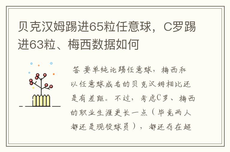 贝克汉姆踢进65粒任意球，C罗踢进63粒、梅西数据如何