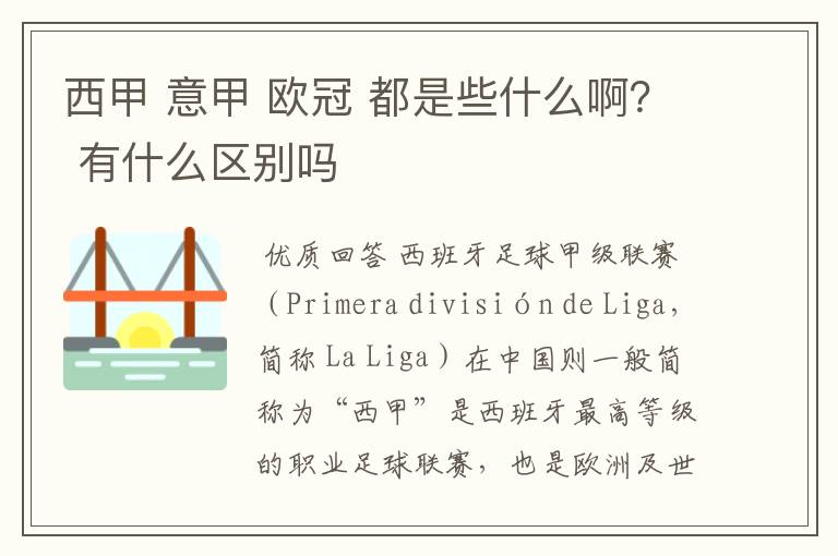 西甲 意甲 欧冠 都是些什么啊？ 有什么区别吗