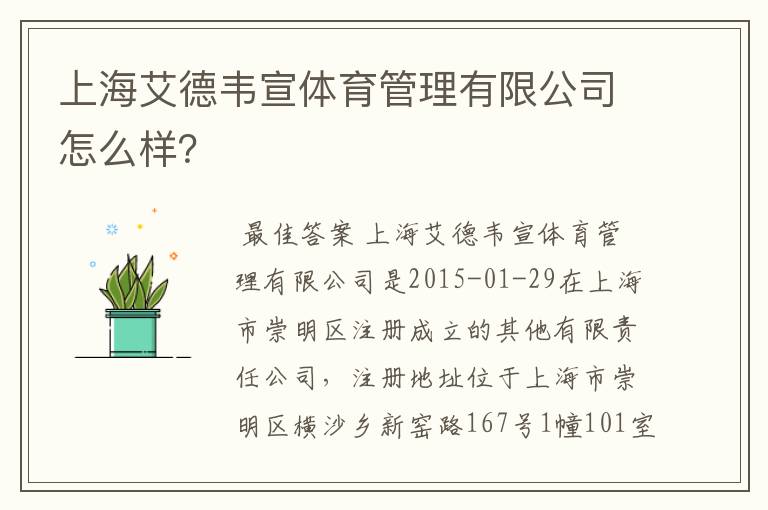 上海艾德韦宣体育管理有限公司怎么样？