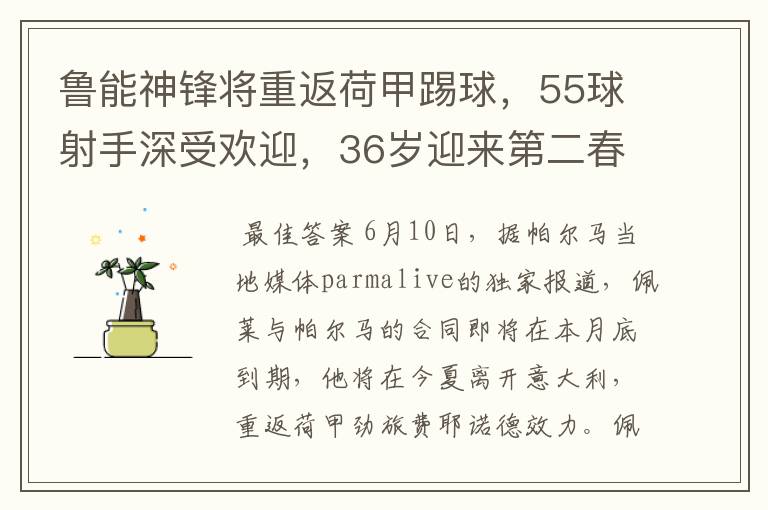 鲁能神锋将重返荷甲踢球，55球射手深受欢迎，36岁迎来第二春