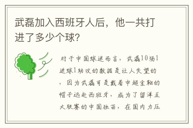 武磊加入西班牙人后，他一共打进了多少个球？