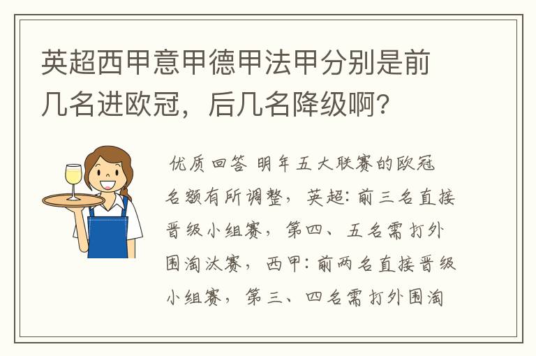 英超西甲意甲德甲法甲分别是前几名进欧冠，后几名降级啊?